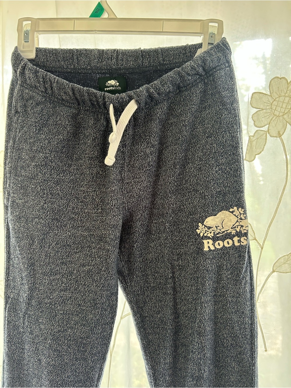 Kids - Roots - Dark Navy Terry Jogger Pants with White Drawstring